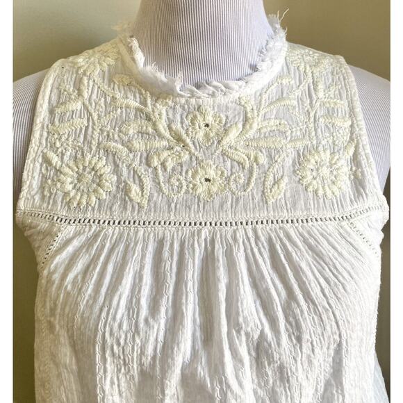 House of Harlow Women’s Embroidered Sleeveless Top Ivory Floral Boho Cotton XS - Picture 2 of 9